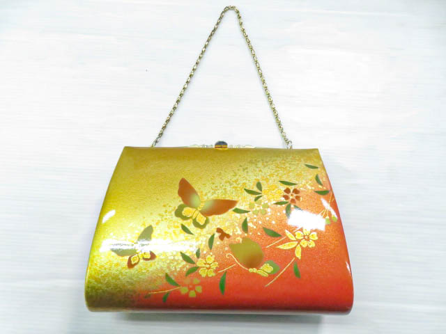 リサイクル 和装小物 和装バッグ 金彩 エナメル 花蝶